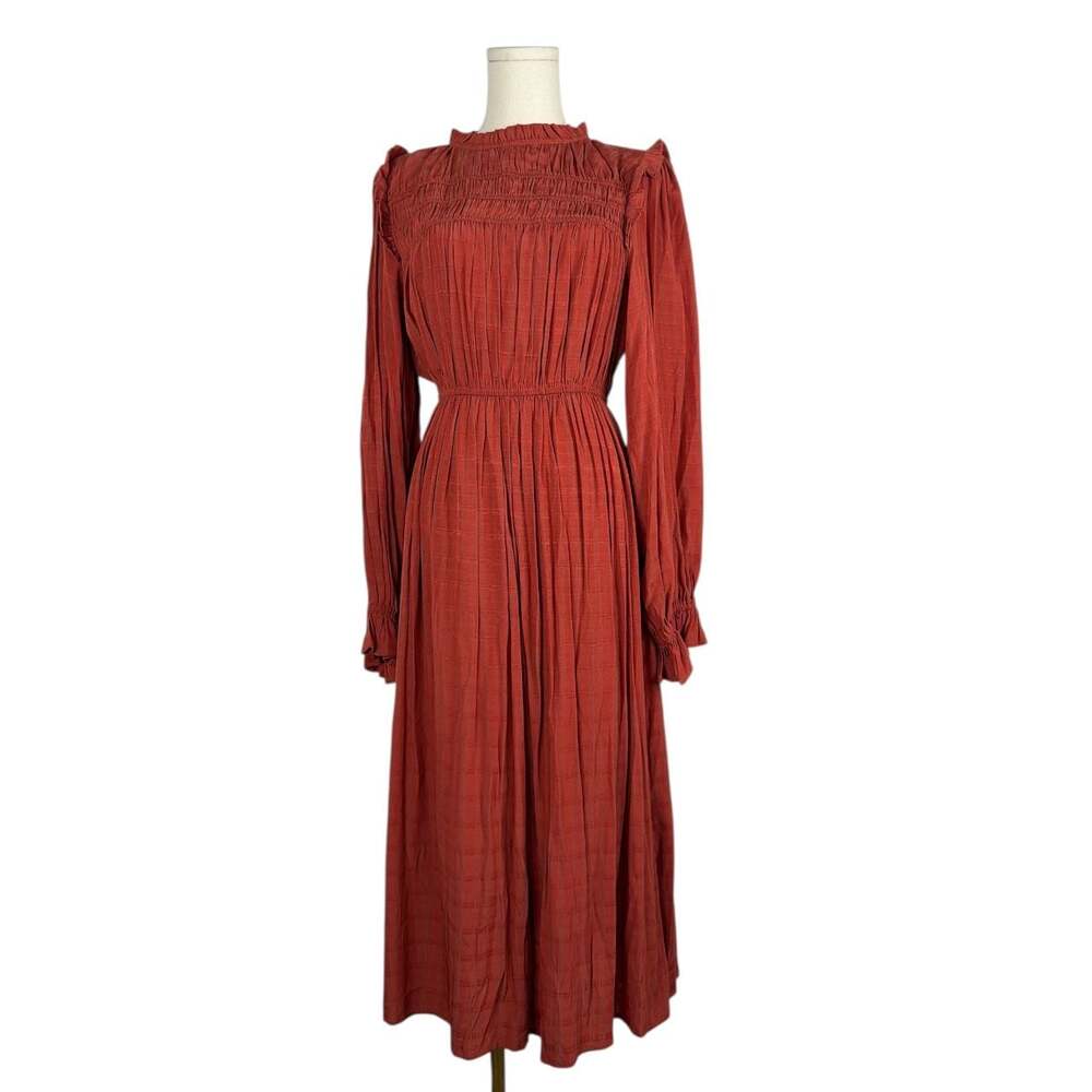Haptics The Basil Dress, Rust Red Terracotta Maxi, Smocked Bodice Sz. S NWOT